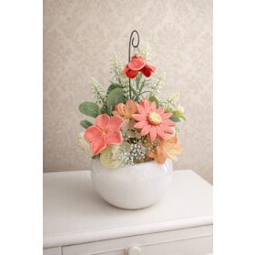   Asztaldísz barack kerámia virágokkal -  nagy gömb kaspóban