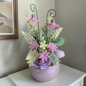 Asztaldísz mini harangvirágokkal - lila