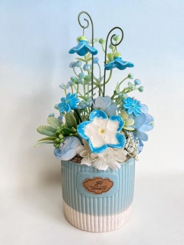 Asztaldísz mini harangvirágokkal - kék