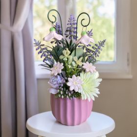 Asztaldísz mini harangvirágokkal - halvány lila