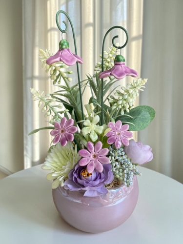 Asztaldísz mini harangvirágokkal - lila