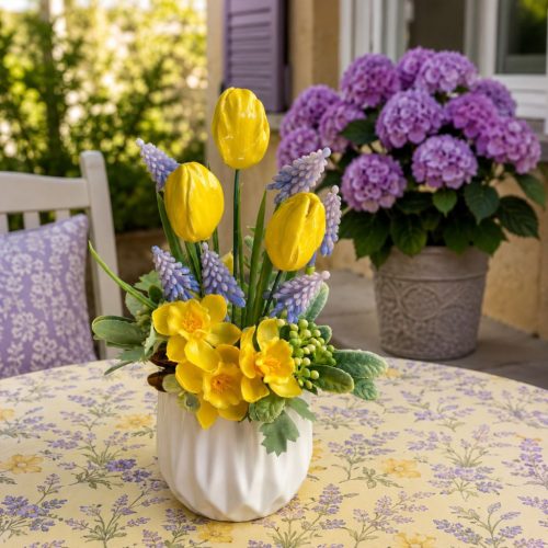Asztaldísz kerámia tulipánnal - sárga