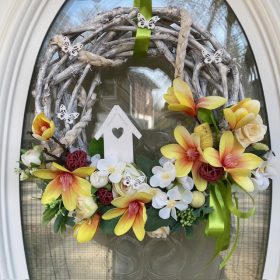 Ajtódísz magnóliával, 35 cm - sárga