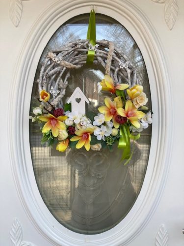 Ajtódísz magnóliával, 35 cm - sárga