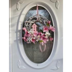 Ajtódísz magnóliával, 35 cm - rózsaszín