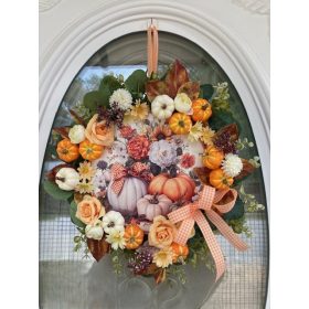   Őszi ajtódísz vintage stílusban gazdagon díszítve, 35 cm