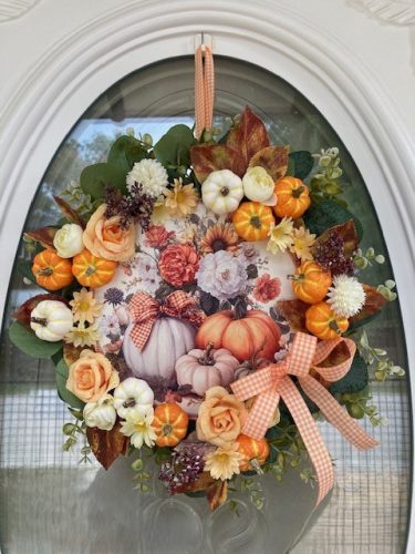 Őszi ajtódísz vintage stílusban gazdagon díszítve, 35 cm