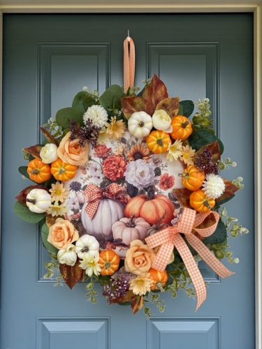 Őszi ajtódísz vintage stílusban gazdagon díszítve, 35 cm