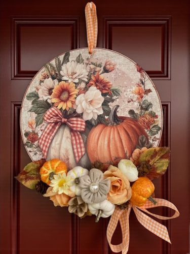 Őszi kopogtató vintage stílusú, díszített, 20 cm