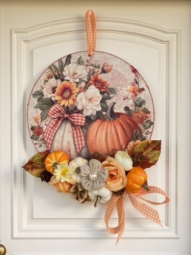 Őszi kopogtató vintage stílusú, díszített, 20 cm