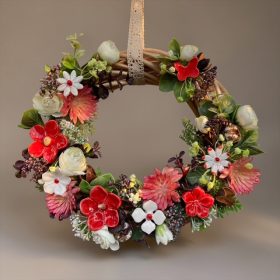 Ajtódísz kerámia virágokkal - PIROS