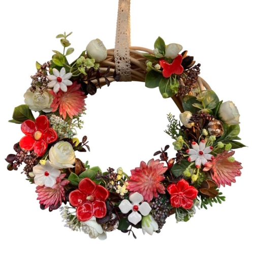 Ajtódísz kerámia virágokkal - PIROS