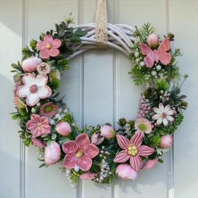 Ajtódísz kerámia virágokkal - RÓZSASZÍN