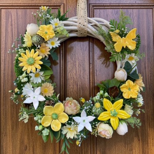 Ajtódísz kerámia virágokkal - SÁRGA