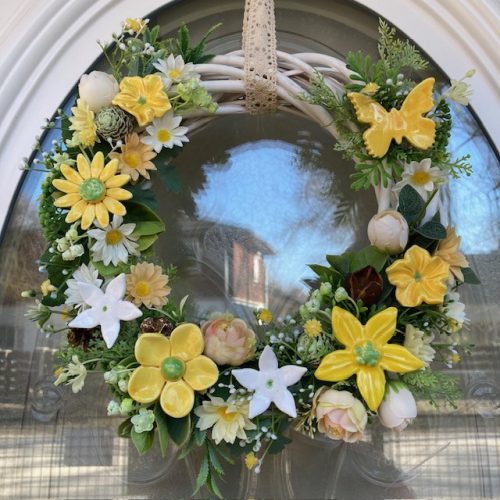 Ajtódísz kerámia virágokkal - SÁRGA