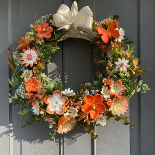 Ajtódísz kerámia virágokkal - NARANCSSÁRGA