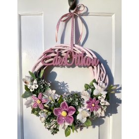 Ajtódísz kerámia virágokkal - LILA, 20 cm