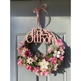 Ajtódísz kerámia virágokkal - RÓZSASZÍN, 20 cm