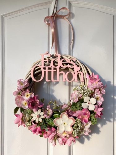 Ajtódísz kerámia virágokkal - RÓZSASZÍN, 20 cm