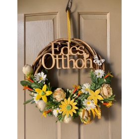 Ajtódísz kerámia virágokkal - SÁRGA, 20 cm