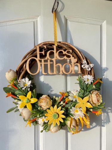 Ajtódísz kerámia virágokkal - SÁRGA, 20 cm