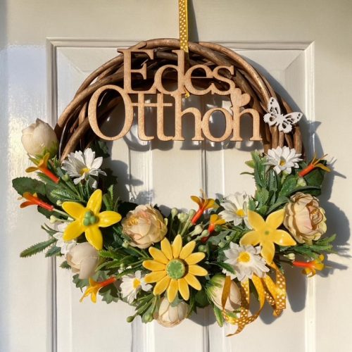 Ajtódísz kerámia virágokkal - SÁRGA, 20 cm