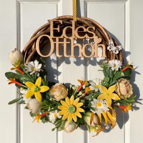 Ajtódísz kerámia virágokkal - SÁRGA, 20 cm