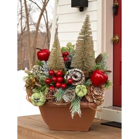 BETÉT104.Karácsonyi virágláda betét arany fenyőkkel
