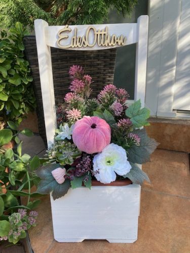 BETÉT80.Őszi virágláda betét rózsaszín tökkel