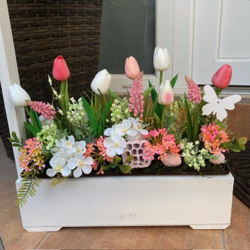 BT01. Tavaszi virágláda betét tulipánnal, gyöngyikével 40 cm-es