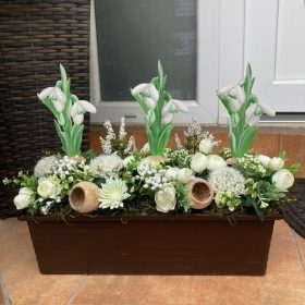   Tavaszi virágláda betét kézzel festett hóvirággal - 40 cm-es