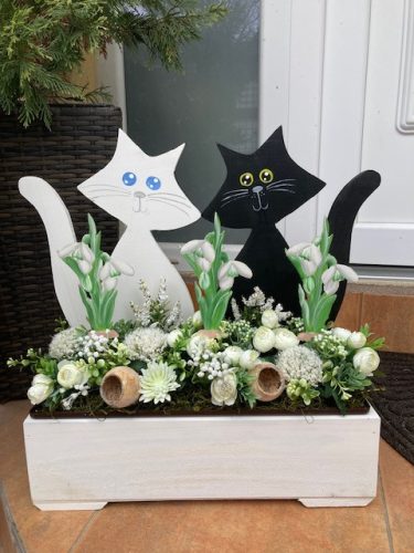 Tavaszi virágláda betét kézzel festett hóvirággal - 40 cm-es