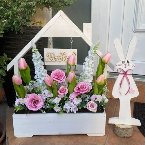 Tavaszi virágláda betét rózsaszín liziantusszal