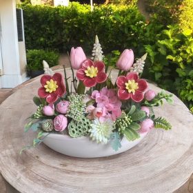 Asztaldísz kerámia hunyorral csónak kaspóban - bordó