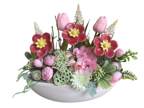 Asztaldísz kerámia hunyorral csónak kaspóban - bordó