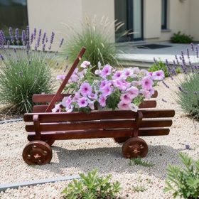 Fa virágtartó szekér 65 cm - cseresznye