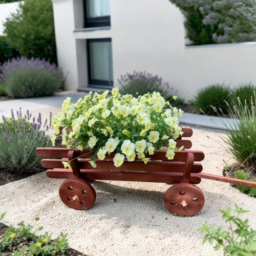 Fa virágtartó szekér 65 cm - cseresznye