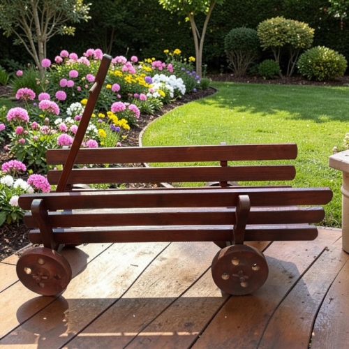 Fa virágtartó szekér 65 cm - cseresznye