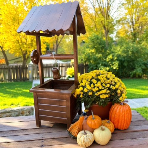 Fa kerekes kút 90 cm  - sötét barna