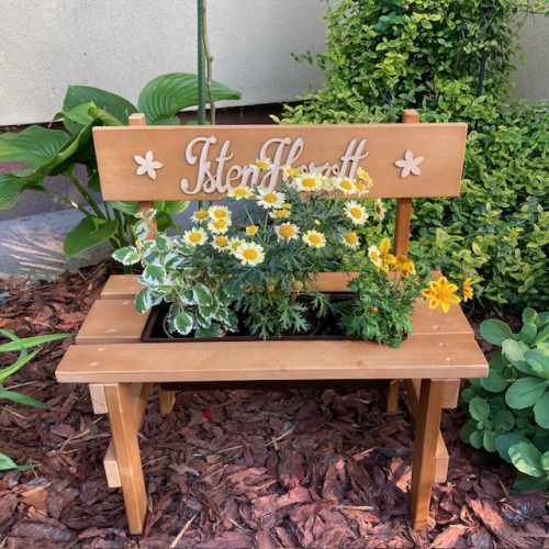 Kerti pad - Fa virágtartó pad, dióbarna