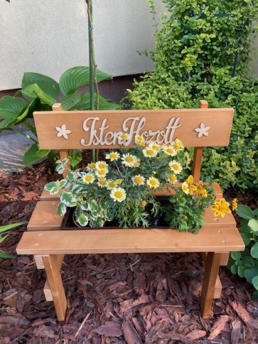 Kerti pad - Fa virágtartó pad, dióbarna