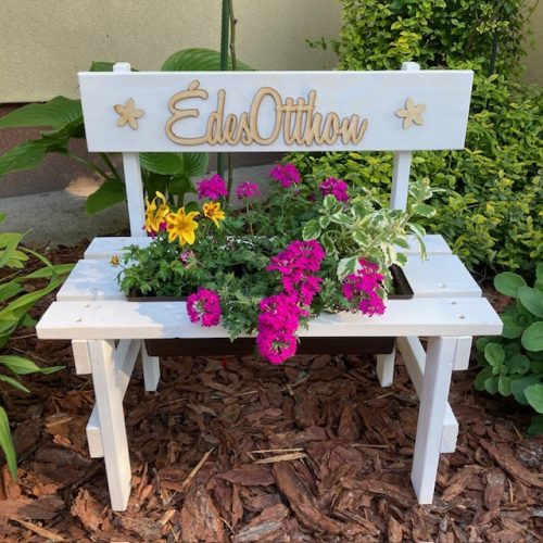 Kerti pad - Fa virágtartó pad, fehér