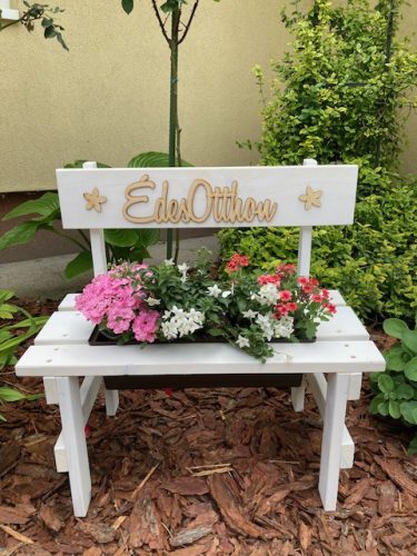 Kerti pad - Fa virágtartó pad, fehér