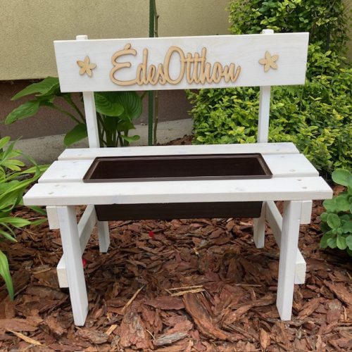 Kerti pad - Fa virágtartó pad, fehér