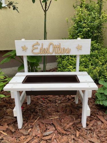 Kerti pad - Fa virágtartó pad, fehér