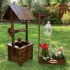 Szett 21. Fa kerekes kút 90 cm + gyertyalámpás virágláda  - sötét barna