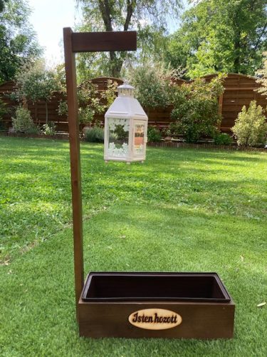 Szett 21. Fa kerekes kút 90 cm + gyertyalámpás virágláda  - sötét barna