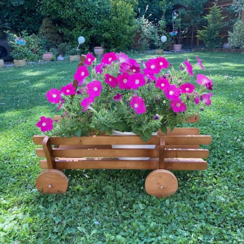 Fa virágtartó szekér 69 cm - dió barna