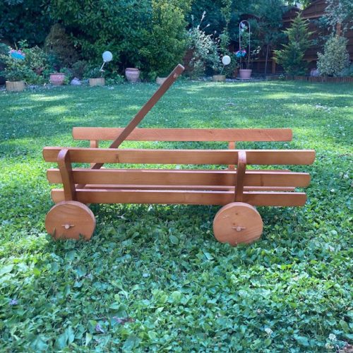 Fa virágtartó szekér 69 cm - dió barna