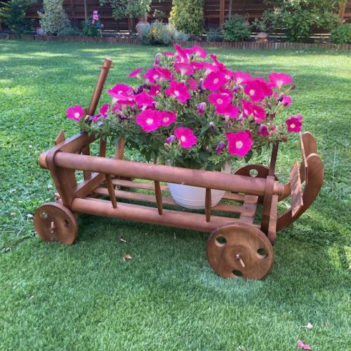 Fa virágtartó szekér 84 cm - dió barna